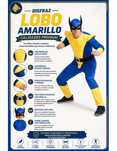 Fantasia de Lobo Amarelo Tamanho L | Fantasias para Adultos O Rei do Carnaval